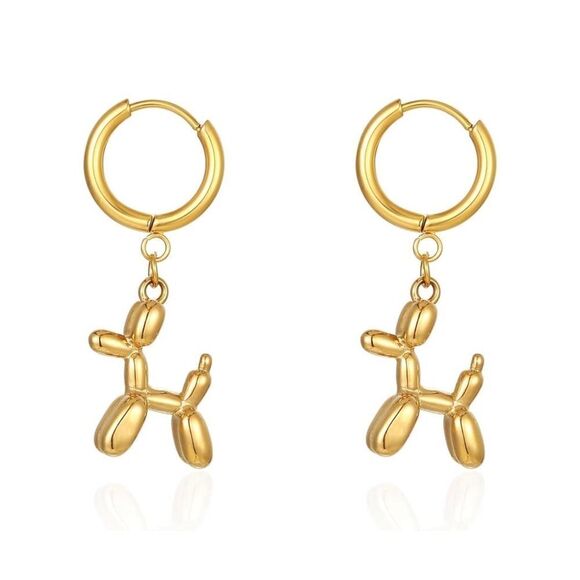 Balloon Dog Huggy Hoop Earrings in Gold Tone or Silver Tone - Picture 8 of 9
